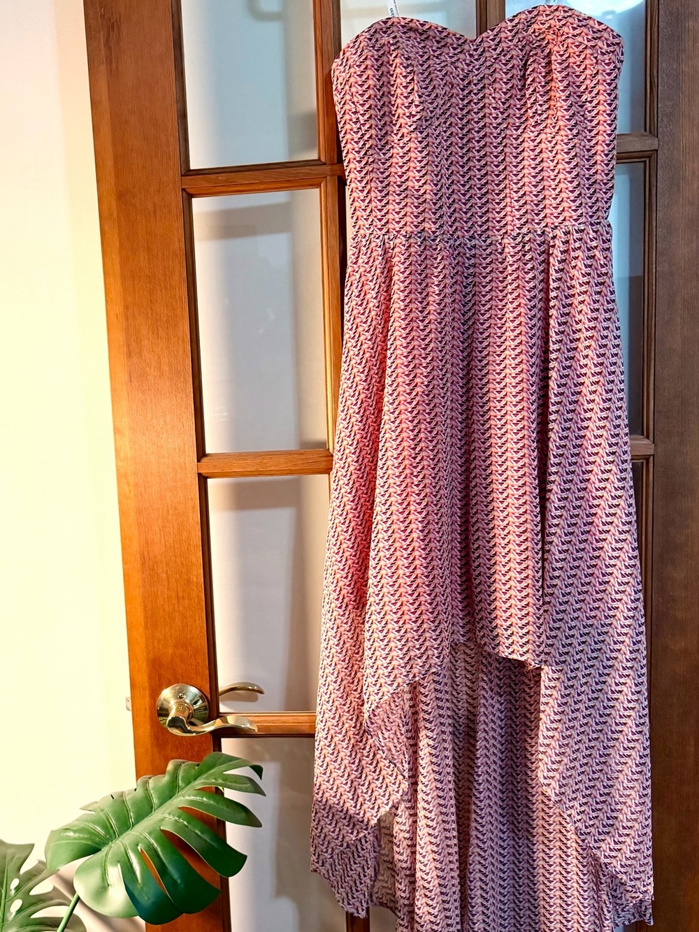 Guess Strapless Pink Patterned High-Low Dress
